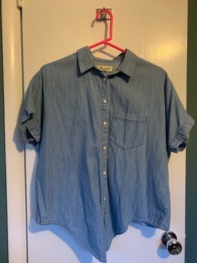 Madewell Light Blue Denim Front Tie Short-Sleeve Shirt